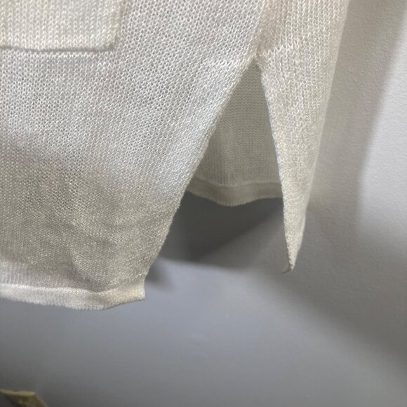 Womens J Jill Linen Blend Open Knit Cardigan 3/4 Sleeve Pockets L White - Picture 7 of 8